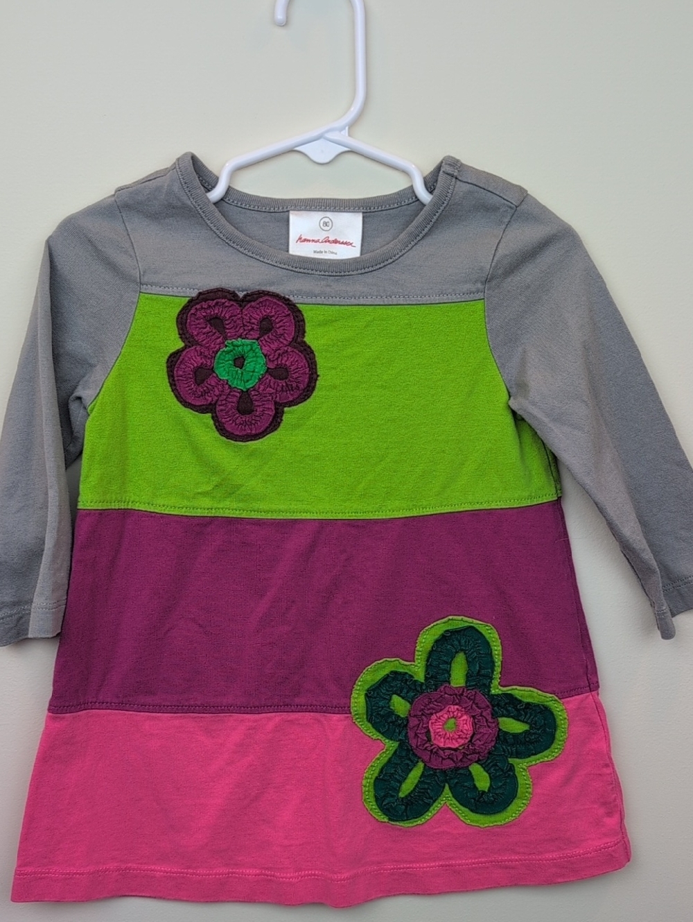 Hanna Andersson Colorblock Flower Appliqué Dress 80cm/18-24M